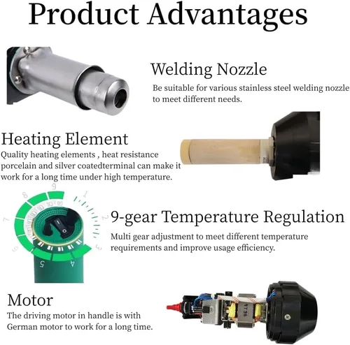 Vista 4 de Herramientas profesionales de soldadura para techos de PVC de 110 V 1600 W, kit de pistola de calor, soldador de plástico, pistola de soldadura