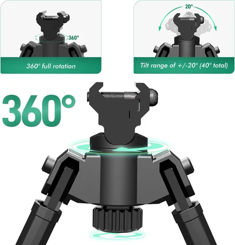 Vista 3 de Bípodes de rifle para caza y disparo con giro de 360° y bípode de pistola de 10 alturas ajustables para rifles