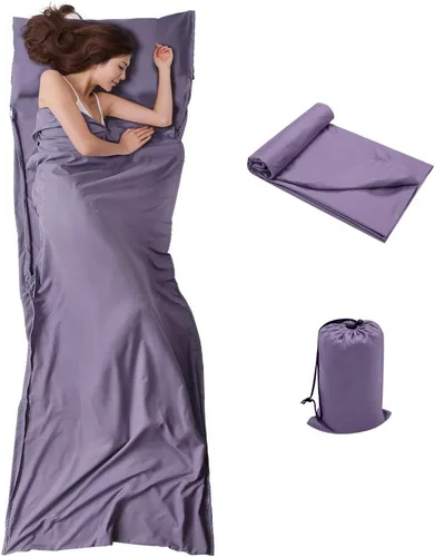 Vista 10 de Bolsa de dormir para viajes y campamento, ligera, compacta y portátil, ideal para viajes, hostales y campamentos