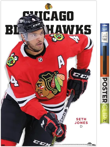 Vista 17 de Trends International NHL Chicago Blackhawks - Póster de pared de la serie 23 de Seth Jones, 22.4 pulgadas de largo x 14.7 pulgadas, versión