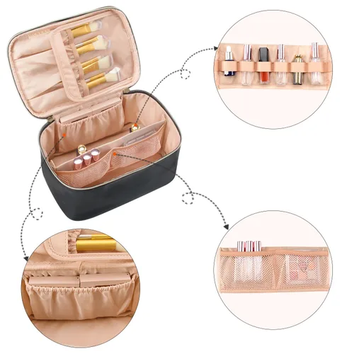 Vista 4 de OCHEAL - Bolsa de maquillaje portátil para cosméticos, estuche organizador de viaje de gran capacidad para mujeres, bolsa de aseo para niñas