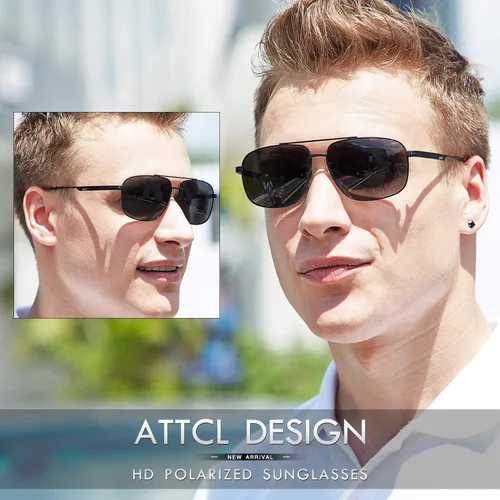 Vista 2 de ATTCL Gafas de sol polarizadas de moda para hombre, protección UV, marco de metal