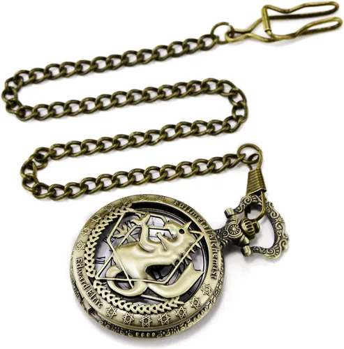 Vista 4 de Reloj de bolsillo Fullmetal Alchemist Edward Elric Anime con cadena de llavero y caja de collar, bronce, 1. Bronce, Retro