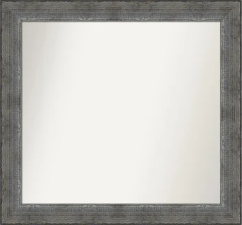 Vista 229 de Amanti Art Espejo de baño plateado para sobre el fregadero, 24 x 24 pulgadas, espejo cuadrado de peltre forjado a medida, marco de madera casual