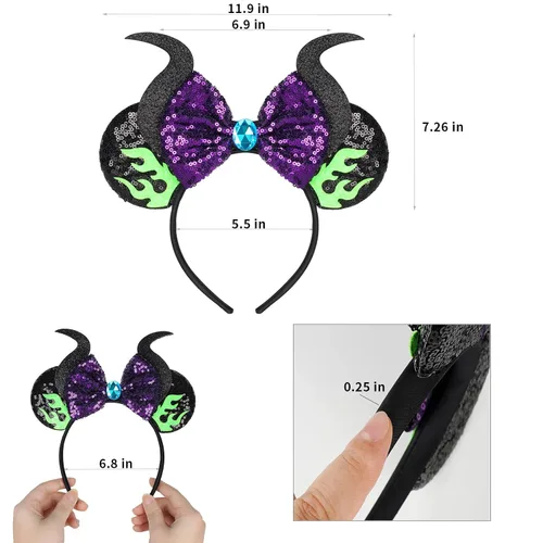 Vista 2 de Diadema con orejas de ratón, orejas de ratón de lentejuelas para mujeres y niñas, accesorios para vestidos de princesa, decoración de fiestas (TG-MN)