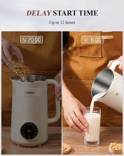 Vista 5 de KIDISLE 8 en 1 licuadora para hacer leche de frutos secos, 32oz Soja casera, almendra, avena, coco, bebidas a base de plantas y sin lácteos, máquina