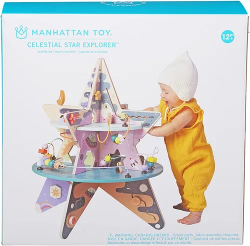 Vista 8 de Manhattan Toy Centro de actividades de madera Celestial Star Explorer de dos pisos con planeadores de formas, spinners, cuentas y obras de arte