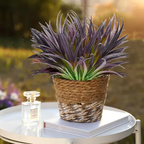 Vista 4 de 8 piezas de plantas falsas para exteriores, resistentes a los rayos UV, plantas de césped alto artificiales, flores tropicales, arbustos, decoración
