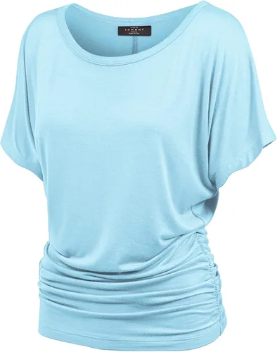 Vista 46 de Made By Johnny Camiseta de manga corta Dolman con cuello barco y dobladillo curvado para mujer, ajuste holgado Wt1037_aqua