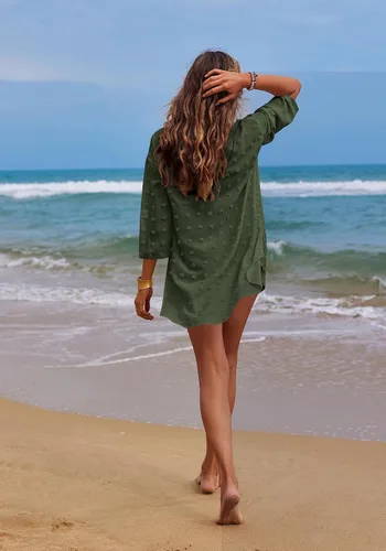 Vista 3 de Ekouaer Traje de baño para mujer, camisa de gasa para bikini, traje de baño de lunares suizos, camisa de playa S-XXXL