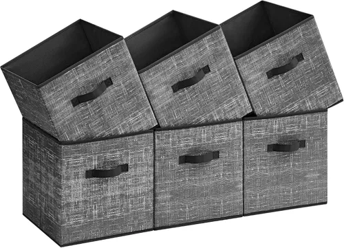 Vista 25 de SONGMICS - Cubos de almacenamiento de 11 pulgadas, contenedores de tela no tejida con asas dobles, juego de 6, organizadores de armario