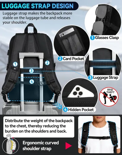 Vista 4 de ProEtrade Mochila de viaje extra grande para portátil, antirrobo, para escuela y negocios, con puerto de carga USB, para portátil de 17 pulgadas