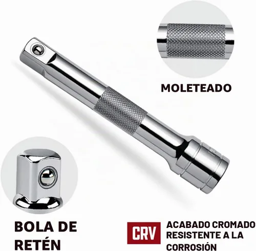 Vista 3 de Powerbuilt Juego de barras de extensión de 4 piezas, unidad de 3/8 pulgadas, barras extensoras de enchufe, 1-3/4, 3, 6 y 8 pulgadas, bola