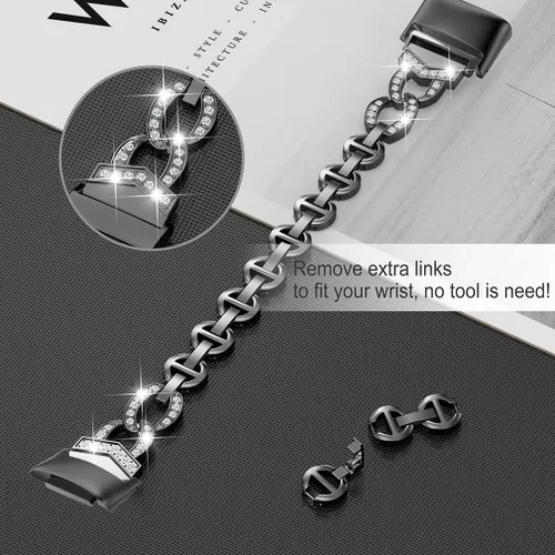 Vista 2 de Wearlizer Compatible con Fitbit Charge 6/Charge 5, correas ajustables de metal de alta calidad, pulseras elegantes, accesorios lindos, correas