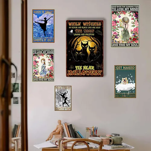 Vista 4 de Letrero de lata retro con diseño de gato negro, regalo de mamá de gato, decoración de gato negro de Halloween, regalo para amantes de los gatos