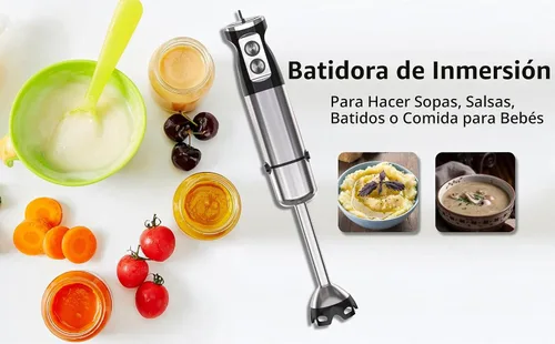 Vista 6 de Batidora de inmersión de mano, mezclador de mano 5 en 1 eléctrico de mano para cocina, batidora de emulsión de mano con cable con vaso