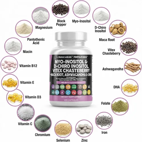 Vista 4 de Clean Nutraceuticals Myo-Inositol & D-Chiro Inositol 2050mg Suplemento de Fertilidad Proporción 40:1 - Vitaminas Prenatales para Mujeres