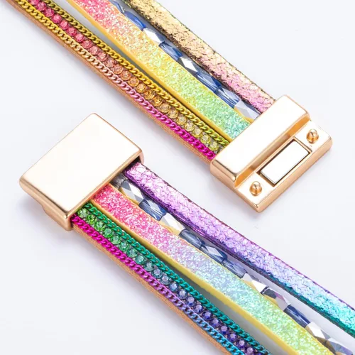 Vista 156 de FANCY SHINY - Pulsera de cuero estilo bohemio, pulsera de cuentas de cristal con cierre magnético, regalos de joyería para mujer