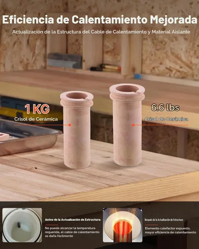 Vista 5 de VEVOR Horno de fusión de oro, 1350 W, 2102 ℉, horno de fusión eléctrico