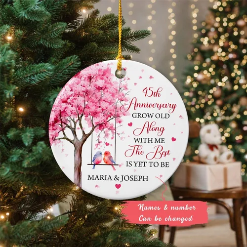 Vista 2 de Adorno personalizado de aniversario de boda para Mr & Mrs Married, 45 aniversario Grow Old Along with Me The Best is Yet to Be Ornament, adornos