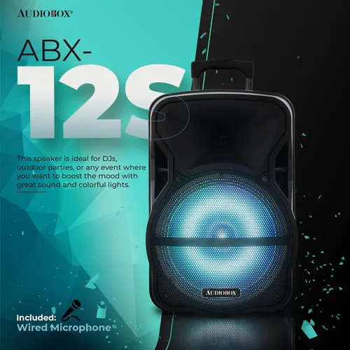 Vista 2 de ABX-12S - Altavoz portátil Bluetooth PA de 12 pulgadas con soporte y micrófono, USB, TF, FM, AUX, conector de micrófono de 1/4 pulgadas, batería