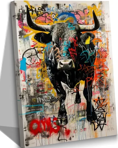 Vista 10 de Elegante lienzo vintage para pared, diseño de gato blanco caprichoso, divertido y retro, cuadro de carrito de bar, pintura ecléctica de animales