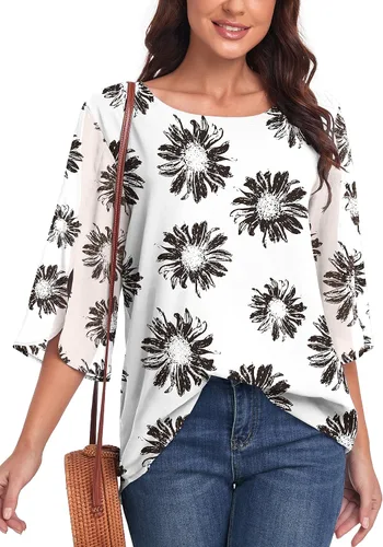 Vista 2 de Blusa de gasa de verano para mujer, estilo casual, manga 34, holgada, de malla, para mujer