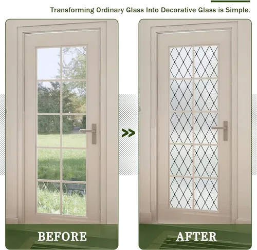 Vista 7 de VELIMAX Película de vinilo de vidrio decorativo para ventana, diseño de celosía negra esmerilada, película de vinilo de vidrio para ventanas