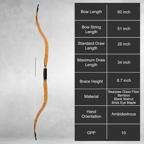 Vista 2 de AF Archery SiCai Arco recurvo tradicional laminado de cuatro capas 20-50lbs