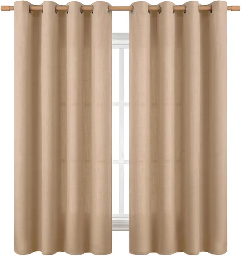 Vista 43 de BGment Cortinas de Lino Beige de 63 Pulgadas de Largo 2 Paneles - Tratamientos para Ventanas con Textura de Arpillera Filtrantes de Luz Cortinas