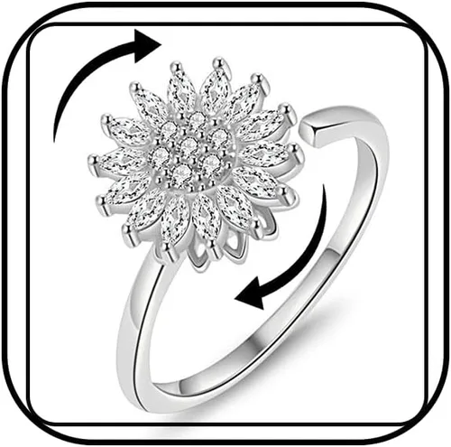 Vista 6 de Sunflower Ring Spinning Fidget Rings for Anxiety Open Adjustable Spinner Sun Ring Creative Relieving Stress Rotating Jewelry Dorado