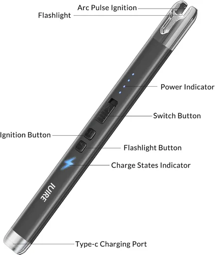 Vista 2 de Encendedor eléctrico de vela USB C, encendedor de arco de plasma, recargable, resistente al viento, sin llama (paquete de 3, negro)