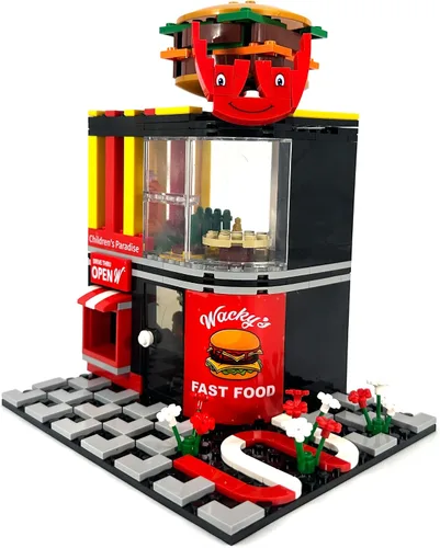 Vista 5 de General Jim's Wacky Burger Modular Fast Food Hamburguesa Conjunto Restaurante Bloques de Construcción Juego de Ladrillos