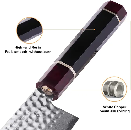 Vista 3 de Cuchillo de cocina multiusos de 5 pulgadas con funda de ABS, cuchillo mondador japonés multiusos, hoja de acero de Damasco, mango octogonal