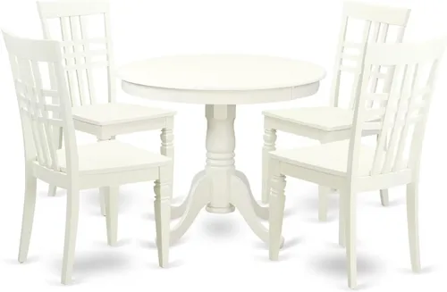 Vista 8 de East West Furniture El juego de habitación ANLG3-BCH-W de 3 piezas contiene una mesa de cocina redonda con pedestal y 2 sillas de comedor, 36 x 36