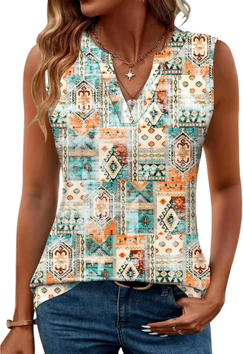 Vista 10 de Romanstii Camisas sin mangas para mujer, estilo casual, de verano, cuello en V, blusas elegantes, túnica