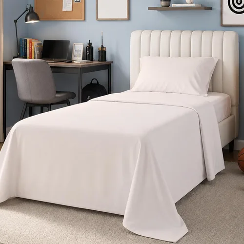 Vista 22 de SUPREME ELEGANCE Juego de sábanas de cama individual 100% algodón - Blanco ártico, ropa de cama de percal de 3 piezas, sábanas transpirables frescas