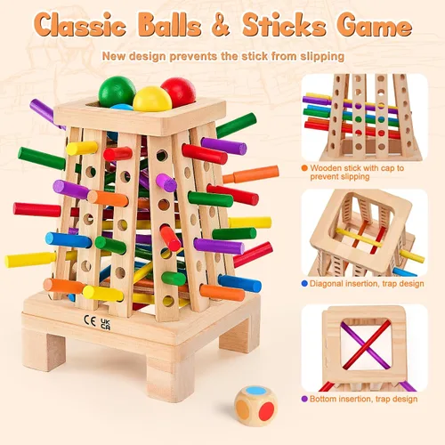 Vista 3 de Montessori - Juego de mesa para niños de 4 a 6 años, juego de dados de palitos de madera piramidal, educativo de matemáticas, juguete de habilidades