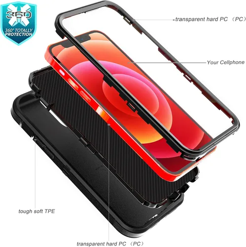 Vista 5 de YmhxcY Funda para iPhone 12/iPhone 12 Pro [2 Protectores de Pantalla de Vidrio Templado] Cubierta Duradera de 3 Capas A Prueba de Caídas/Funda