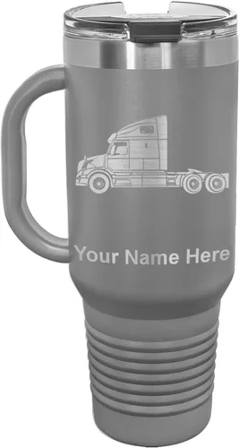 Vista 14 de LaserGram Taza de café aislada al vacío de 15 onzas, cabina de camión, grabado personalizado incluido (negro)