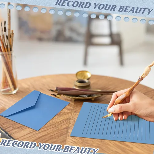 Vista 6 de Juego de 100 piezas de papel de papelería rayado y sobres, incluye 50 hojas de papel para escribir cartas y 50 sobres para oficina, 5.5 x 8.25 Azul