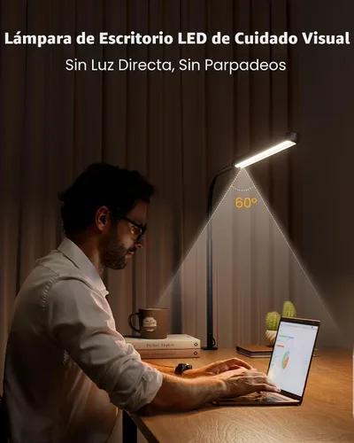 Vista 2 de SUPERDANNY Lámpara de escritorio LED para cuidar la vista con cuello de cisne flexible de 360° con abrazadera lateral de escritorio, control táctil
