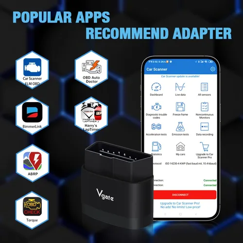 Vista 6 de Vgate iCar Pro (BT3.0/BLE4.0) Escáner OBD2 Bluetooth y Vgate iCar Pro 2S Bluetooth OBD2 Escáner para Android e iOS y Windows