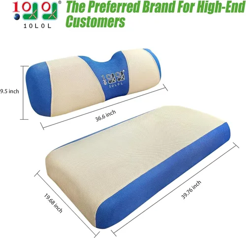 Vista 2 de 10L0L Fundas de asiento de carrito de golf para EZGO TXT RXV y Club Car DS 2000-up, tela de malla de aire transpirable lavable, color beige y azul