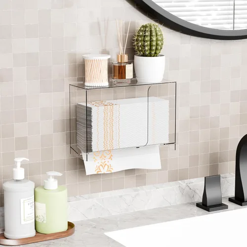 Vista 6 de Dispensador de toallas de papel multiuso acrílico Cq y caja para baño, hogar, sobremesa o montaje en pared, soporte de toallas de papel transparente
