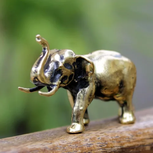 Vista 3 de Estatuilla de elefante de latón Feng Shui Lucky Miniature Art Hecho a mano