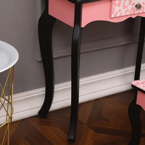 Vista 3 de Juego de tocador y taburete para niños con espejo, tocador de maquillaje de princesa 2 en 1 con cajón y parte superior desmontable, tocador