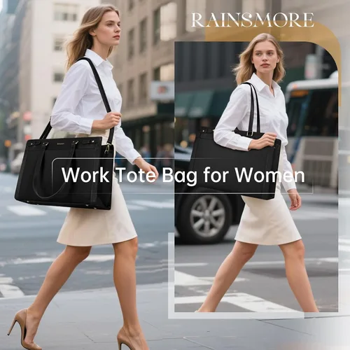 Vista 3 de Bolso para laptop RAINSMORE para mujer de 15.6 pulgadas, bolsa de mano y hombro fabricada en cuero vegano PU, impermeable, maletín de diseñador