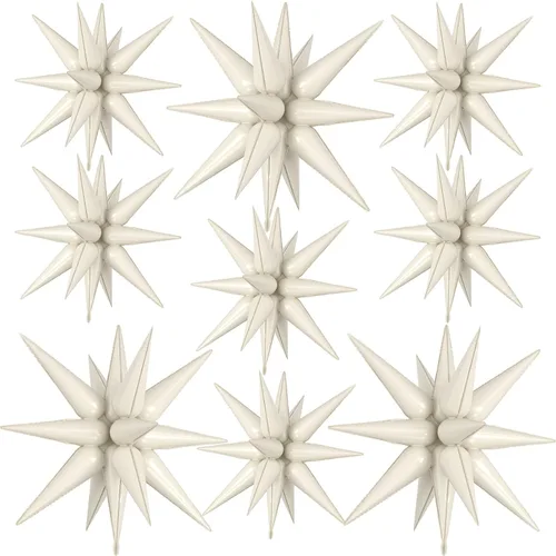 Vista 25 de 9 piezas de globos de estrella beige, grandes globos de papel de aluminio en forma de estrella en explosión, globos de Mylar en punta color crema