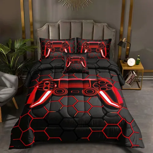 Vista 9 de ROWADALO Juego de ropa de cama de 5 piezas para niños, juego de edredón para niños jugadores, tamaño individual, juego de edredón de videojuegos